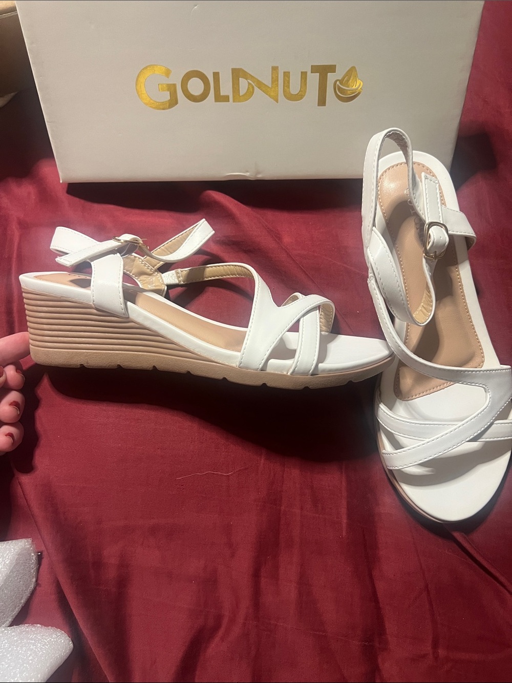 Goldnut White Wedge Sandals - Strappy Comfort